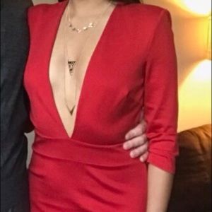 Plunge Neck Red Dress